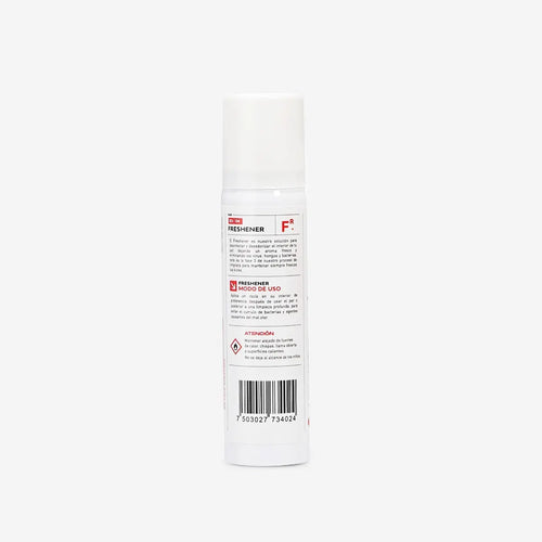 Reverso del desodorante para tenis FRESHENER con modo de uso