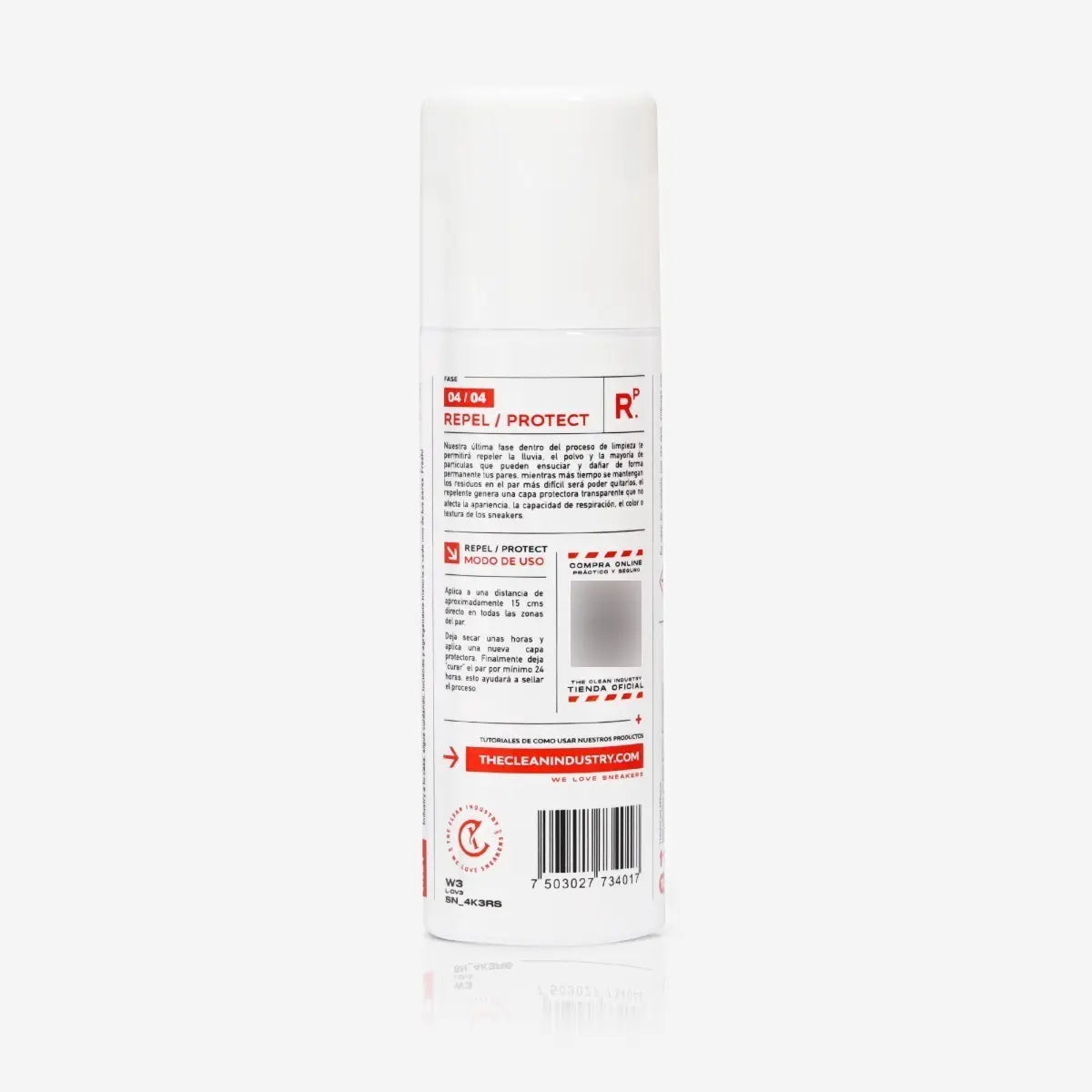 Reverso del repelente para tenis REPEL / PROTECT con modo de uso